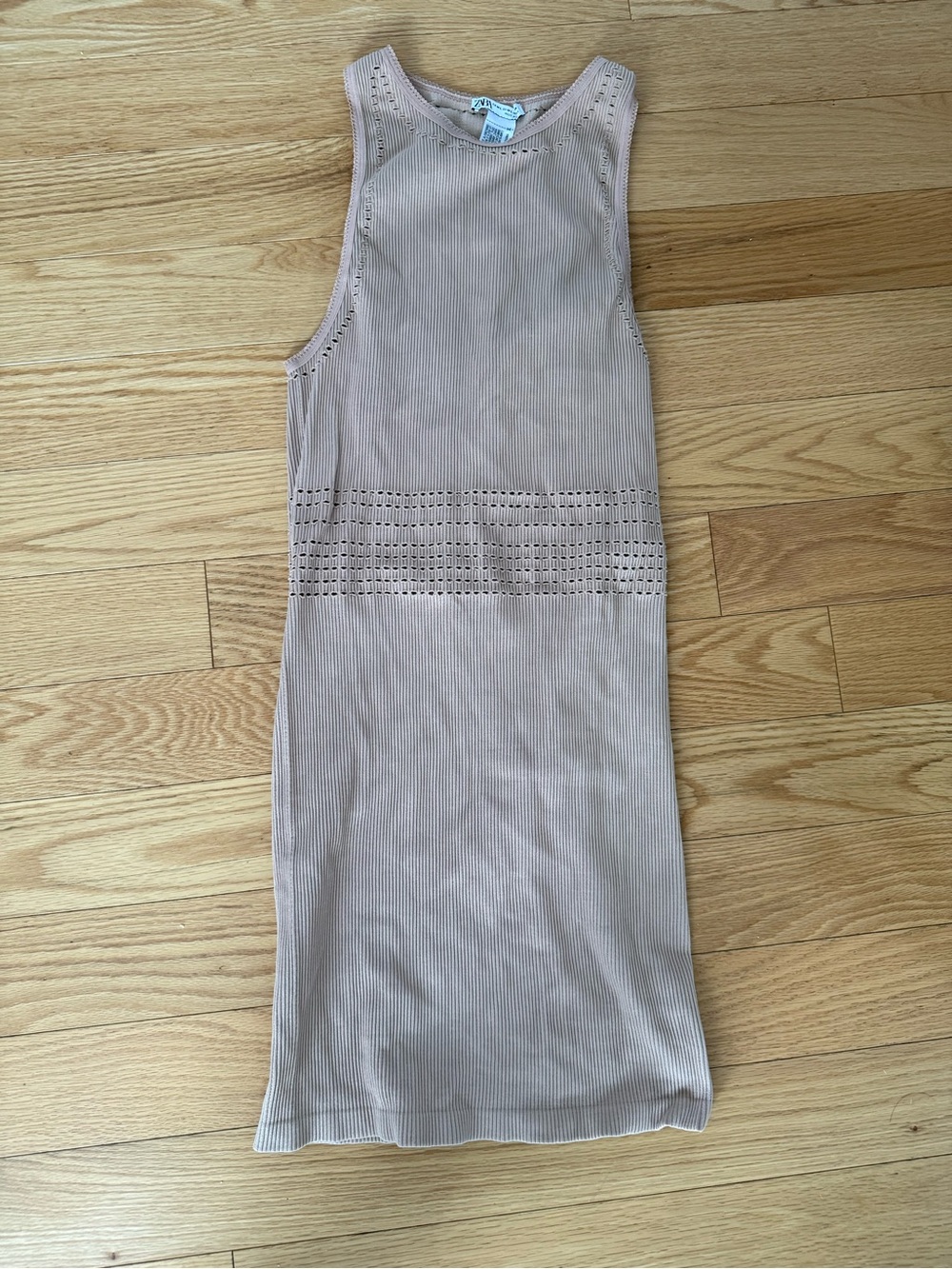 Zara Ribbed Sleeveless Mini Dress - Taupe